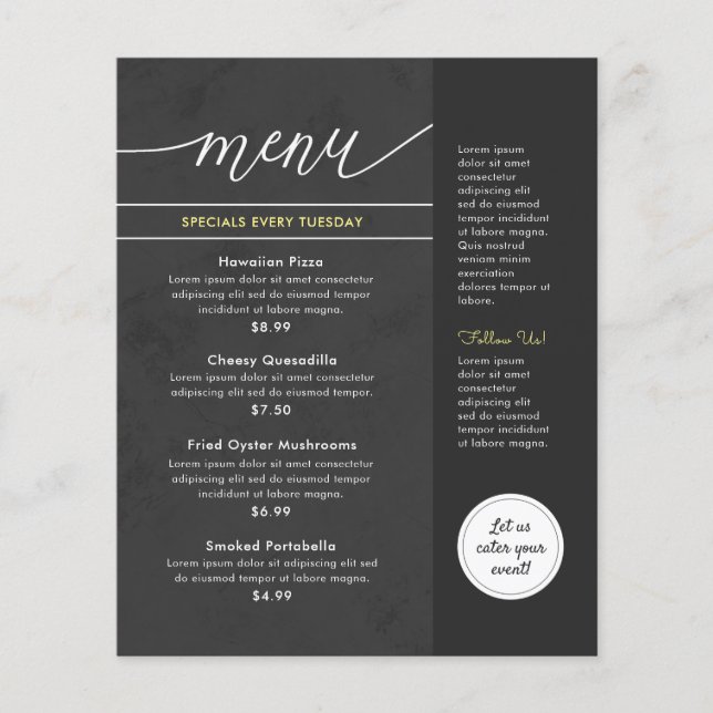 Modern Marble Grey Restaurant Menu Flyer (Front)