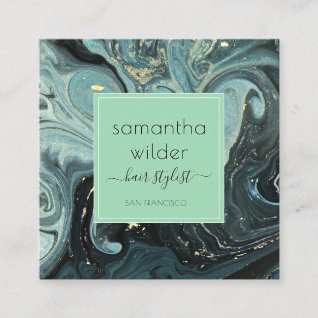 Modern Marble Hair Stylist  Square Business Card (Front)