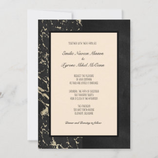 Modern Marble in Black and Vanilla Tapioca Invitation