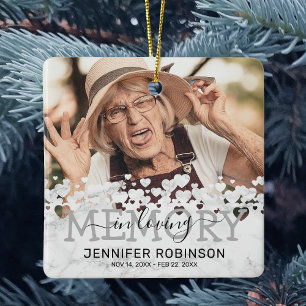 Modern Marble In Loving Memory Photo Keepsake Ceramic Ornament