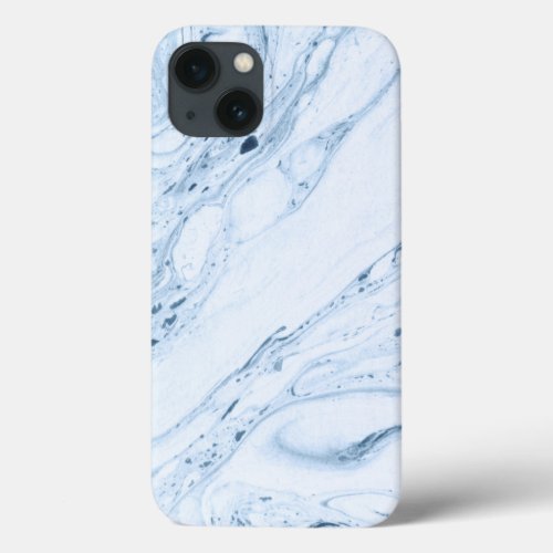 Modern marble look swirls in white light blue_gray iPhone 13 case