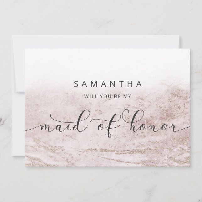 Modern Marble Mauve Maid of Honor Proposal Card (Front)