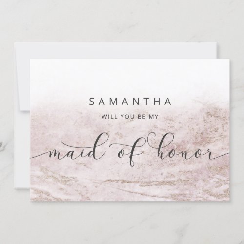 Modern Marble Mauve Maid of Honor Proposal Card