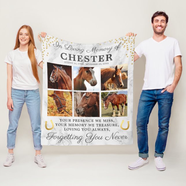 Modern Marble Memorial Pet Horse Fleece Blanket (In Situ)