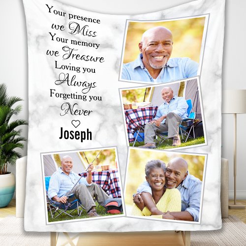 Modern Marble Memorial Remembrance Photo Collage Fleece Blanket