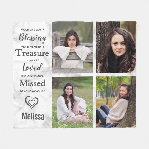 Modern Marble Memorials Keepsake Photo Collage Fleece Blanket