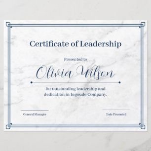 Modern Marble Minimalist Leadership Certificate