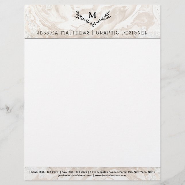 Modern Marble Monogram Wreath Letterhead (Front)