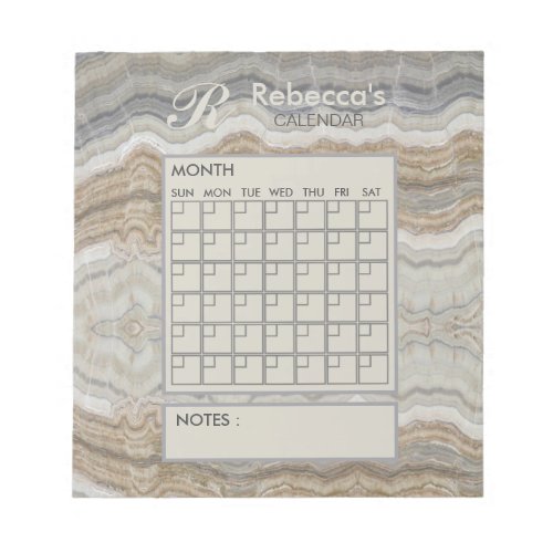 Modern Marble Monthly Personal Planner Calendar Notepad