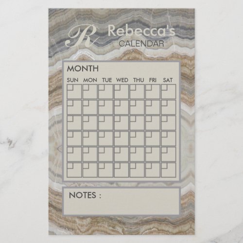 Modern Marble Monthly Personal Planner Calendar Stationery