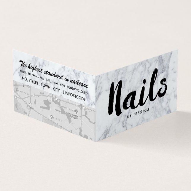 Modern Marble, Nail Technician, Nail Salon Loyalty Business Card (Outside)