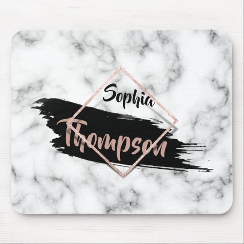 Modern Marble Paint Stroke Glitter Name Mouse Pad