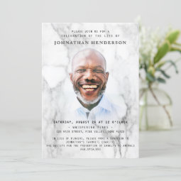 Modern Marble Photo Celebration of Life / Funeral Invitation | Zazzle