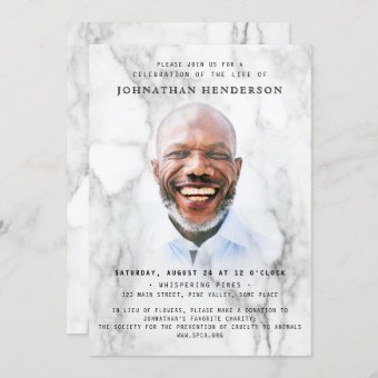 Modern Marble Photo Celebration of Life / Funeral Invitation | Zazzle