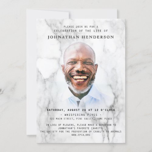 Modern Marble Photo Celebration of Life  Funeral Invitation
