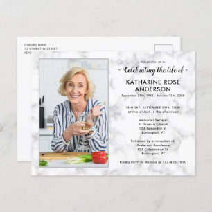 Modern Marble Photo Celebration Of Life Funeral Invitation Postcard