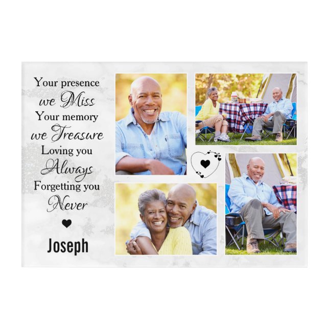 Modern Marble Photo Collage Memorial Keepsake Acrylic Print (Front)