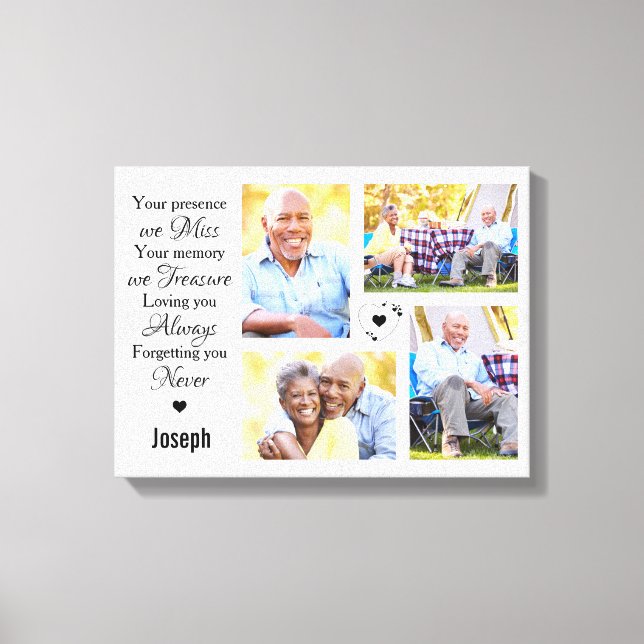 Modern Marble Photo Collage Memorial Keepsake Canvas Print (Front)