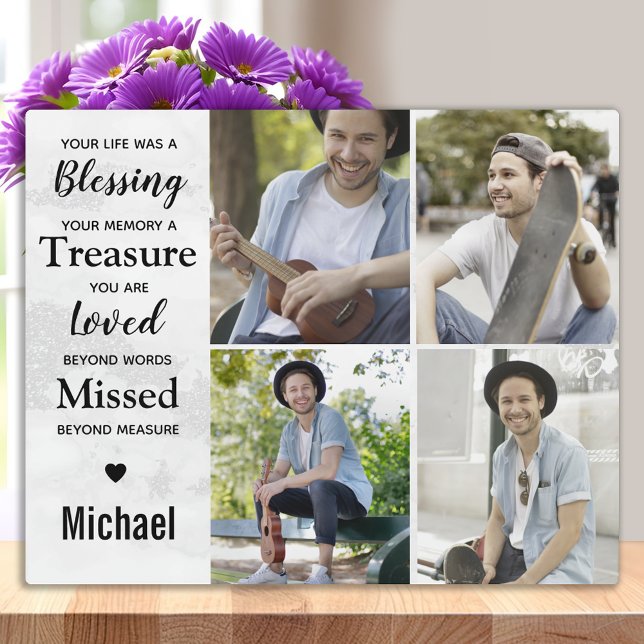 Modern Marble Photo Collage Memorials Keepsake Plaque (Creator Uploaded)