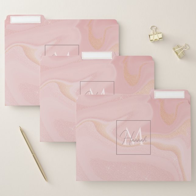 Modern Marble Pink Gold Glitter Background File Folder (Set)