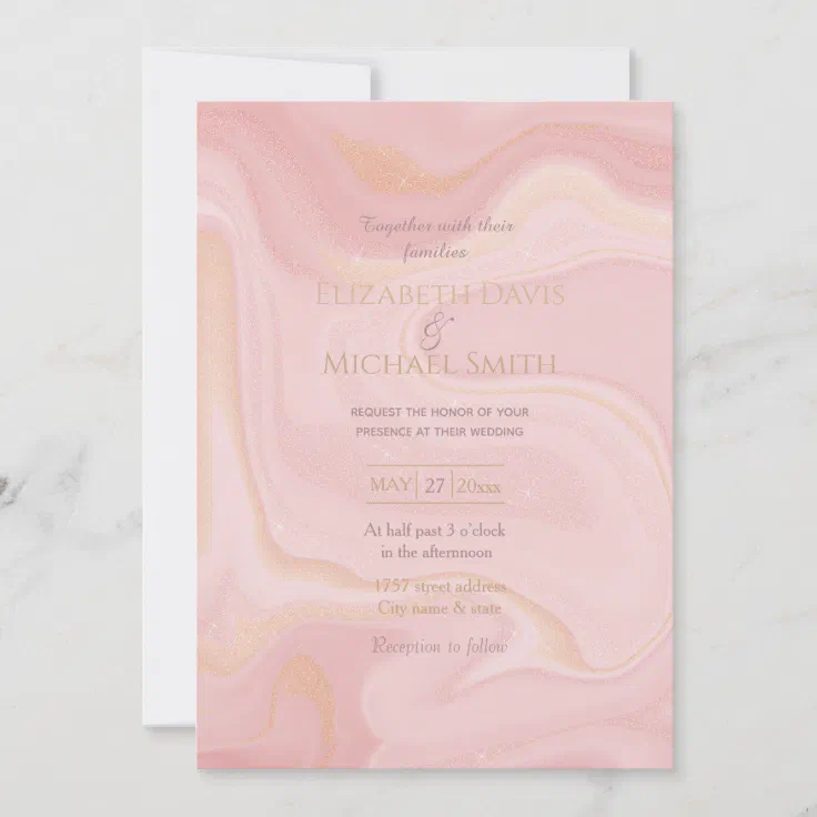 Modern Marble Pink Gold Glitter Background Invitation Zazzle