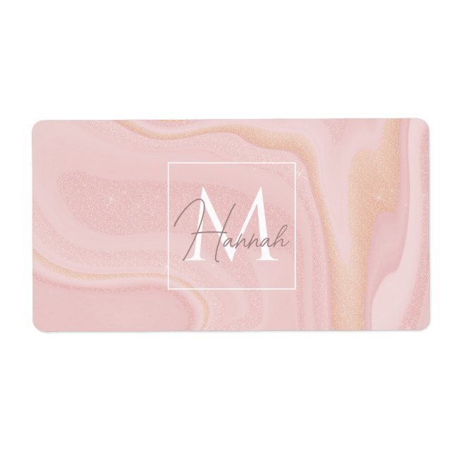 Modern Marble Pink Gold Glitter Background Label (Front)