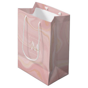 Modern Marble Pink Gold Glitter Background Medium Gift Bag