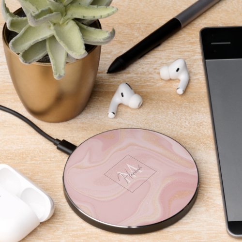 Modern Marble Pink Gold Glitter Background Wireless Charger