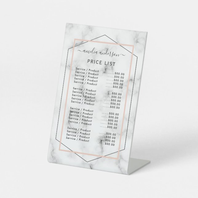 Modern Marble Price List Menu Pedestal Sign (Front)
