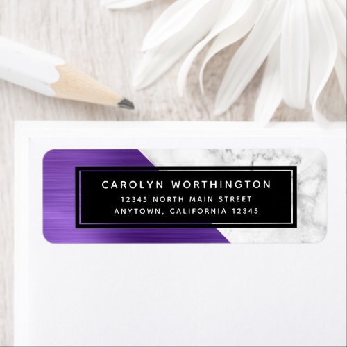 Modern Marble Purple Brushed Metal Color Block Label