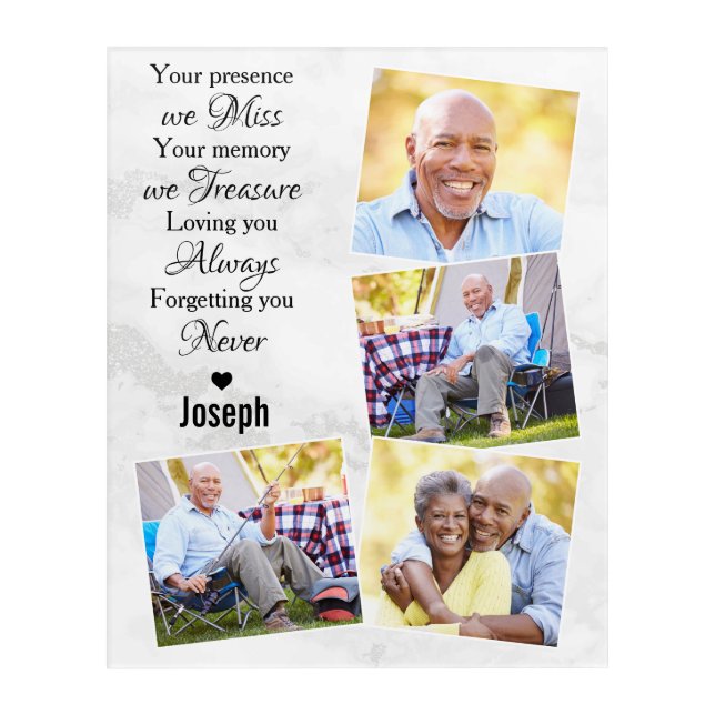 Modern Marble Remembrance Photo Collage Memorial Acrylic Print (Front)
