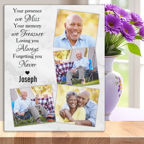 Modern Marble Remembrance Photo Collage Memorial Plaque