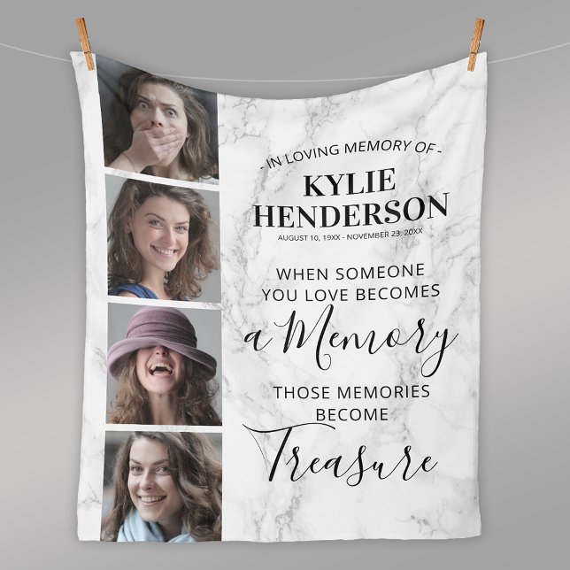 Modern Marble Remembrance Photo Memorial Fleece Blanket (Creator Uploaded)