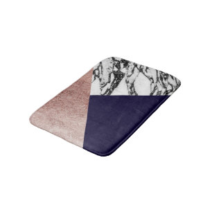 Modern Marble Rose Gold and Navy Blue Tricut Geo Bath Mat