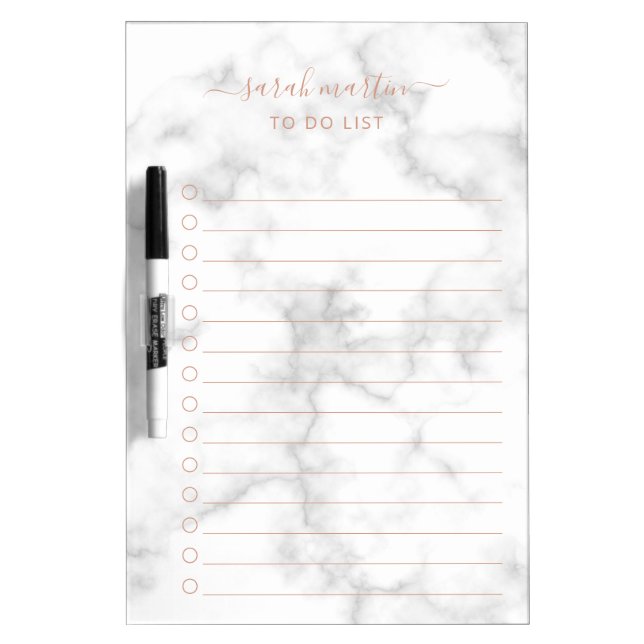 Modern Marble Rose Gold Elegant Dry Erase Board (Front)