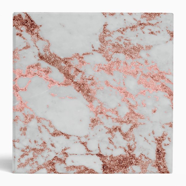 Modern Marble Rose Gold Glitter Binder (Front)