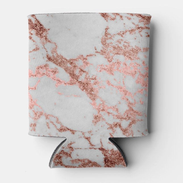 Modern Marble Rose Gold Glitter Can Cooler (Front)