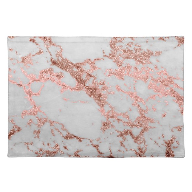 Modern Marble Rose Gold Glitter Cloth Placemat (Front)