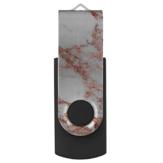 Modern Marble Rose Gold Glitter Flash Drive