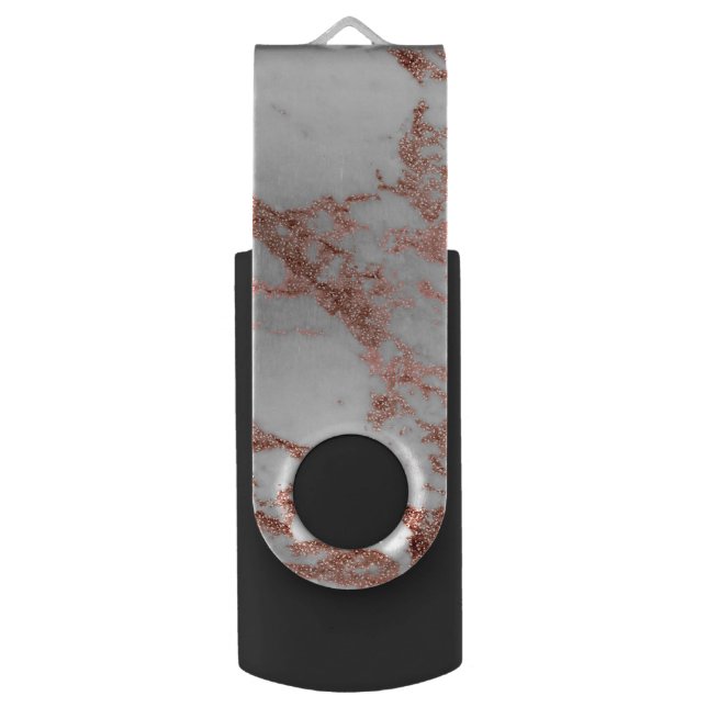 Modern Marble Rose Gold Glitter Flash Drive (Front Vertical)