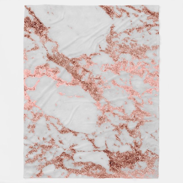 Modern Marble Rose Gold Glitter Fleece Blanket (Front)