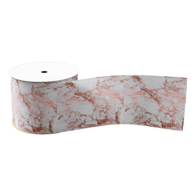 Modern Marble Rose Gold Glitter Grosgrain Ribbon (Spool)