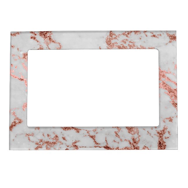 Modern Marble Rose Gold Glitter Magnetic Frame (Front)