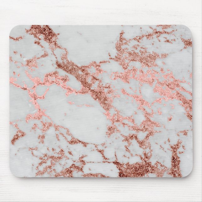 Modern Marble Rose Gold Glitter Mouse Pad (Front)