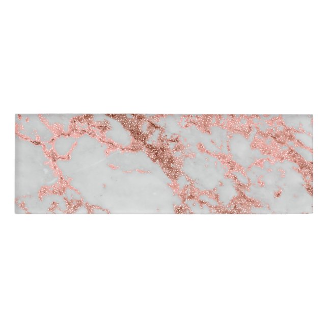 Modern Marble Rose Gold Glitter Name Tag (Front)