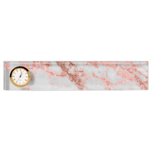 Modern Marble Rose Gold Glitter Nameplate