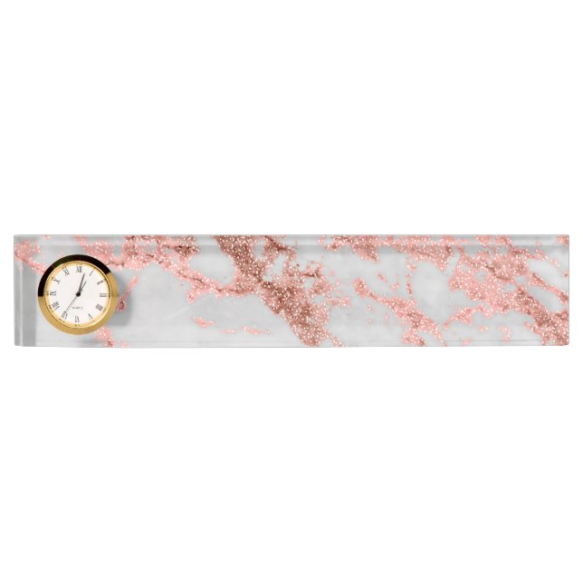 Modern Marble Rose Gold Glitter Nameplate (Front)