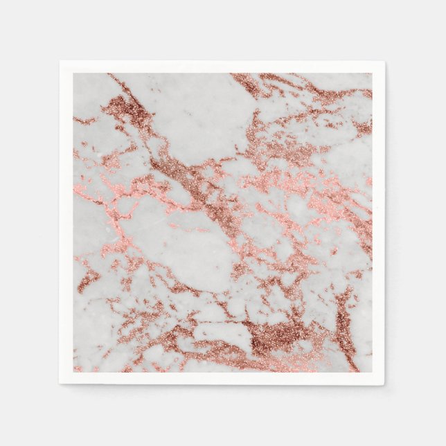 Modern Marble Rose Gold Glitter Napkins (Front)