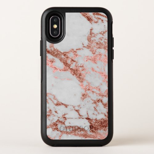 Modern Marble Rose Gold Glitter OtterBox Symmetry iPhone X Case