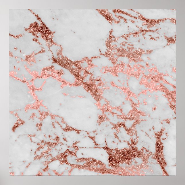 Modern Marble Rose Gold Glitter Poster (Front)